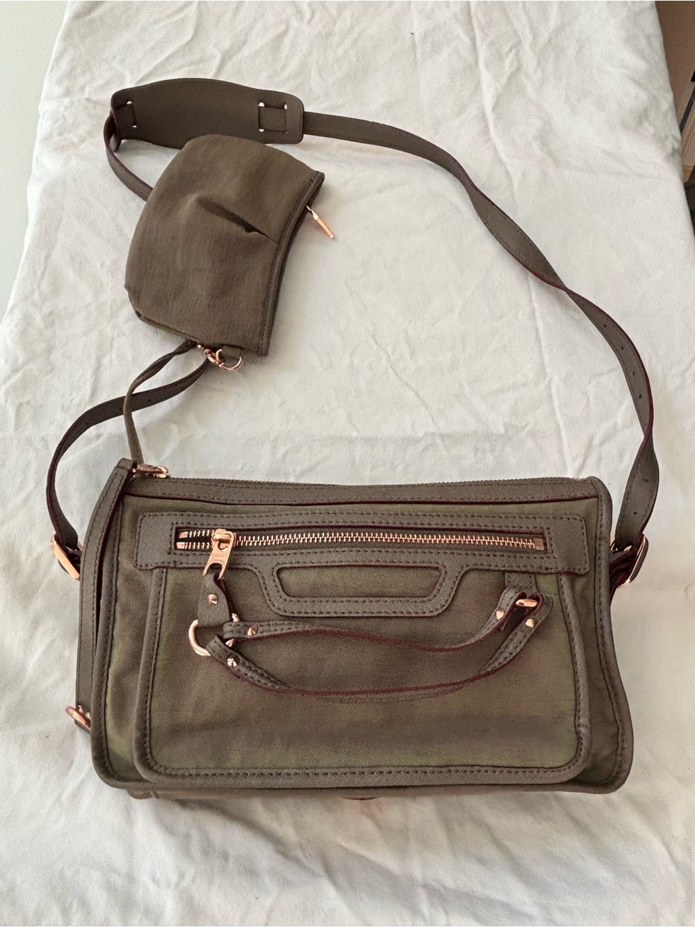 MZ Wallace Olive Green Crossbody Bag with Rose Gold Hardware